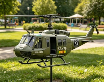 Molinillo de viento con forma de helicóptero, escultura militar de metal para el viento, adorno patriótico para el jardín.