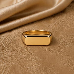 Minimalist Gold Rectangle Signet Ring, Personalized Engraving Wedding Band