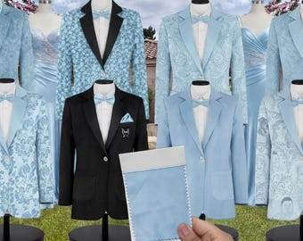 Pale Blue Suit Tuxedo Coat Blazer to Match Bridesmaid Dresses - Azazie, David's Bridal, Birdy Grey + 13 More - Made to Order