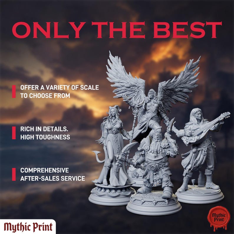 Female Human Paladin with Sword Shield Miniatures - Resin 3D Printed DND Pathfinder Mini - 28mm~38mm Scale - Unpainted Grey image 3