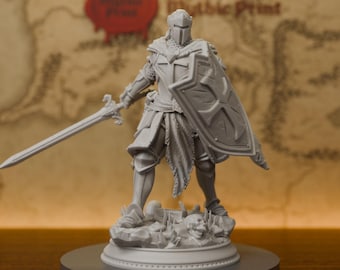 Human Cross Paladin Miniatures - Resin 3D Printed DND Pathfinder Mini - 28mm~38mm Scale - Unpainted Grey