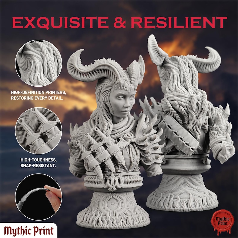 Female Human Paladin with Sword Shield Miniatures - Resin 3D Printed DND Pathfinder Mini - 28mm~38mm Scale - Unpainted Grey image 4