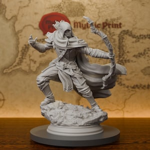 Elf Archer Ranger Miniatures - Resin 3D Printed DND Pathfinder Mini - 28mm~38mm Scale - Unpainted Grey