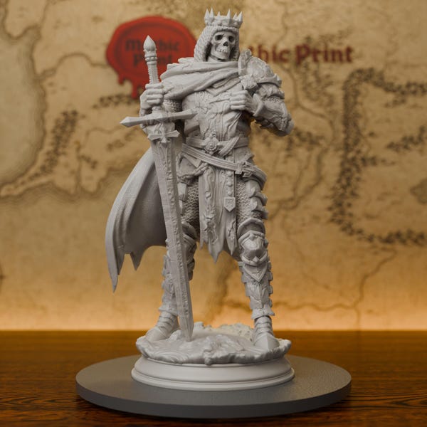 Undead Skeleton Knight Miniatures - Resin 3D Printed DND Pathfinder Mini - 28mm~38mm Scale - Unpainted Grey