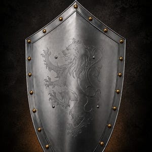 Handgjord stållejongraverad medeltida riddarsköld, LARP-rustningsreplika | Korsfararsköld och cosplay