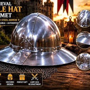 Steel Kettle Hat Helmet Medieval Crusader Armor | Wearable Knight Helmet for Cosplay, LARP & Display