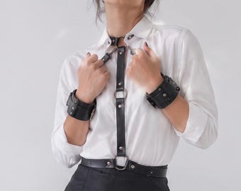 Faux Leather Arm Cuff Harness Set | Adjustable Roleplay Cosplay Costume Accessory