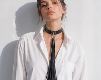 Tassel Choker Necklace | Faux Leather Collar Necklace | Alternative Style Statement Accessory for Costumes