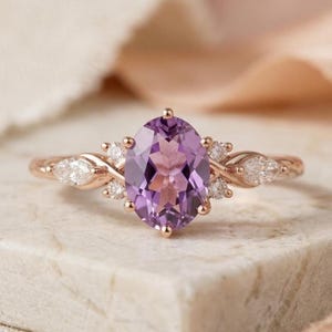 Oval Amethyst engagement ring 3/4 Eternity Twisted ring Unique rose gold ring Marquise cut diamond ring Antique promise anniversary ring