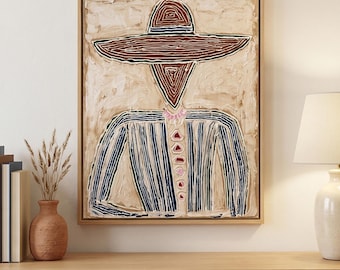 Abstract Cowboy Printed Art, Modern Western Style Wall Art Decor, Frameless Canvas Print, Original Faceless Figure Print, Modern Wall Art