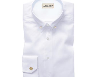 VeltrixMD Luxury White Pin Collar French Cuff Dress Shirt