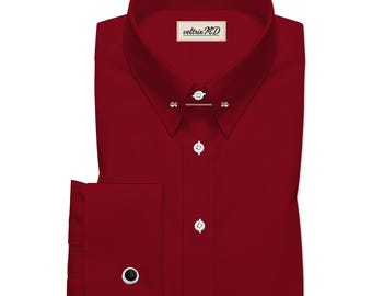 Luxury Red Giza Cotton Dress Shirt, Pin Collar & French Cuffs, Custom Menswear