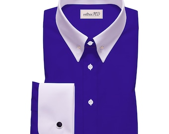Luxury Royal Blue Pin Collar Dress Shirt in Giza Cotton with French Cuffs