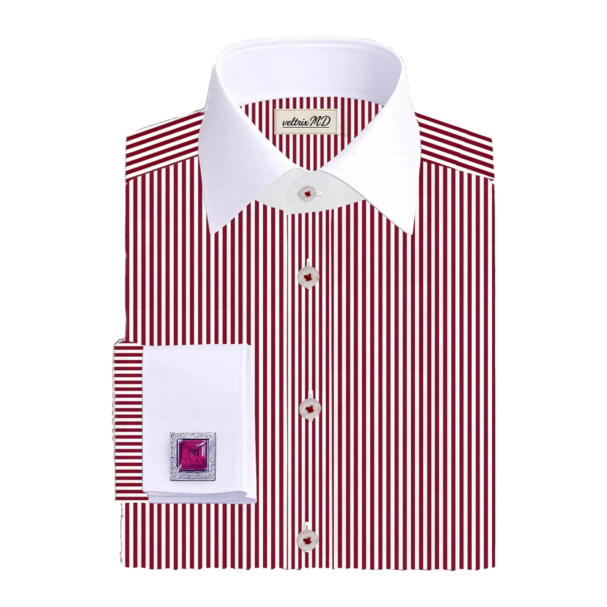 mens burgundy striped dress shirt veltrix MD Contrast White Collar French Cuffs This striped shirt is