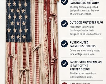 Rustic American Flag Outdoor Flag with Rod Pocket, Patriotic Farmhouse Garden Décor, Printed Polyester Flag