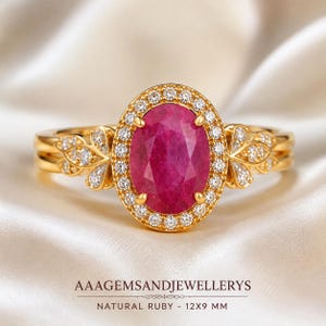 Natural Ruby Ring 12x9mm Oval Pinkish Red Ruby Ring, Gold Plated Luxury Ring, Vintage Inspired Gemstone Ring, Handmade Statement Jewelry