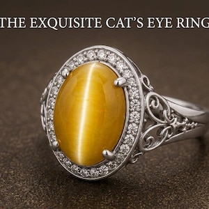 Anillo ovalado natural con halo de ojo de gato, plata de ley de 6,70 ct, elegancia artesanal.
