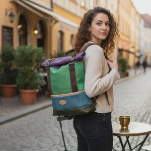 NWOT Boutique Portugal 100% Natural Cork Backpack Blue Geometric Tile Print Wholesale Blue Vegan Cork Backpack Portuguese Tiles for your  main image 3