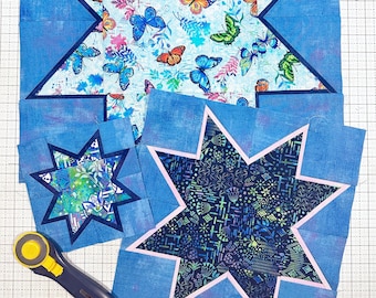 Sawtooth Suncatcher Quilt Block: Scrap Friendly, 3 Sizes;  6", 12" and 18"  (PDF Pattern)