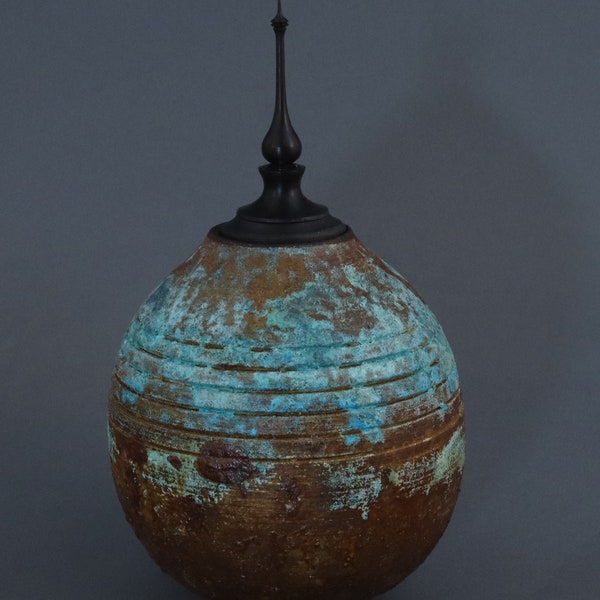 Verdigris Hollow form with Threaded Blackwood Finial  III 27