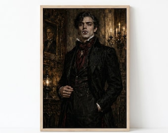 Vampire Portrait Gallery Set, Gothic Wall Art Prints, Dark Academia Decor, Fanged Victorian Oil Paintings