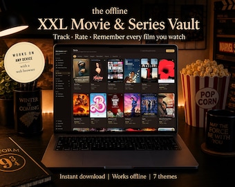 Movie & TV Show Tracker — The Cinema Vault | Watchlist, Ratings and Streaks | Offline HTML App | 7 Themes | No subscription