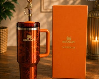 Red Orange Floral Stanley Inspired Tumbler 40oz, Karol G Limited Edition Travel Mug | Gift for Her