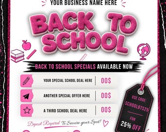 Plantilla de folleto para la vuelta al cole / Publicación en redes sociales / Promoción en Canva (Descarga digital)