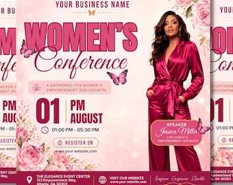 Plantilla de folleto para conferencia de mujeres, evento de empoderamiento femenino, folleto editable para redes sociales en Canva.