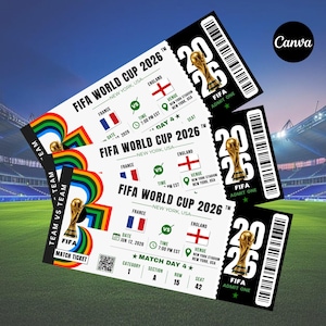 Bearbeitbare Ticket-Vorlage für die Fussball-WM 2026 | Professionelles Fußballspiel Ticket
