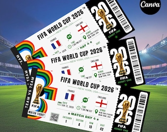 Plantilla editable de Canva para entradas de la Copa Mundial de la FIFA 2026 / Entrada profesional para partidos de fútbol