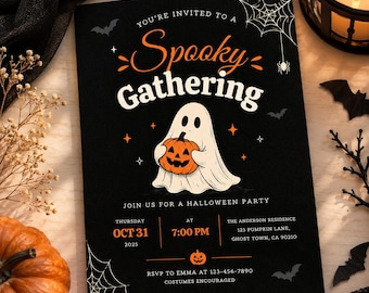 Invitación de Halloween, invitación para fiesta espeluznante, plantilla editable de Canva, imprimible 5x7
