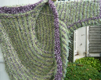 Spring Striped Kimono Handknit Textured Purple Sparkling Butterfly Thread with Green Grassy Thread Ode to Nature Garden friendly Wearing Art