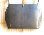 vintage french black genuine lizard leather bag,women accessory from 1940-50' in great condition