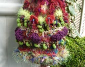 Handmade crochet tote faery bag ruffled hippie psychedelic crazy bag rainbow color textured 3D fibers bohemian bag hippie chunky tote gypsy