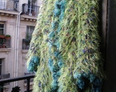 RESERVED for MARGAUX Handknitted coat,long jacket,faery,cardigan,psychedelic,vivid fresh green grass ornated with thousand flowers.
