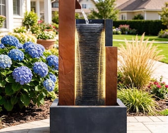 Large Zen Style Waterfall Fountain, All Weather Outdoor Water Feature Decor for Garden Home and Office