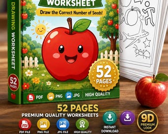 Counting and Drawing Worksheet | Apple Seed Math Activity (52 Pages, Digital Download)