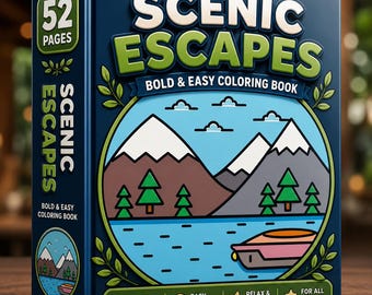 Scenic Escapes Coloring Book | Bold Mountain Landscapes, Nature Scenes (Digital Download)