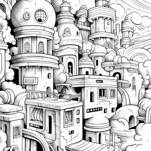 Fantasy City Coloring Book | Whimsical Rainbow Pages, Magical World (PDF Download) image 3