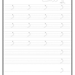 An Urdu alphabet tracing worksheet featuring dotted lines for practice and a small tree illustration in the top right corner.