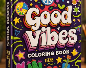 Good Vibes Coloring Book for Teens | Retro Groovy Pages, 92 Designs (Digital Download)