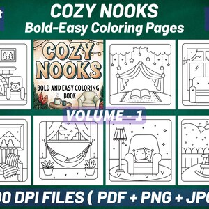 Kolorowanka „Cozy Nooks Bold Easy” | 90 stron, plik PDF do druku (pobranie cyfrowe) zdjęcie 19