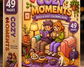 Cozy Moments Coloring Book | 49 Bold Easy Pages (Digital Download)