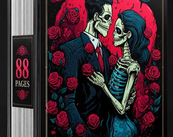 Libro da colorare con scheletri gotici / Teschi romantici, rose, arte dark fantasy (download digitale)