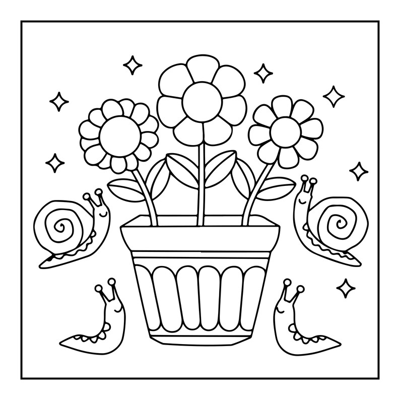 Into Gardens – Ein mutiges und einfaches Malbuch | Welpen, Blumen, Schmetterlinge (Digitaler PDF-Download) Bild 18