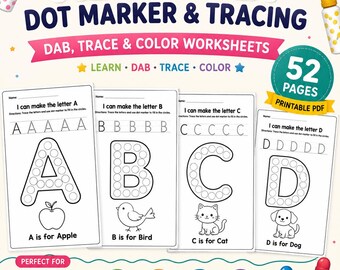 Folhas de atividades com o alfabeto, 52 exercícios de traçado de letras para pré-escola e download em PDF.