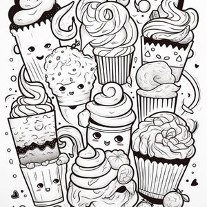 Malbuch mit süßen Leckereien | 99 Seiten mit Kawaii-Dessertmotiven (Digitaler Download) Bild 8