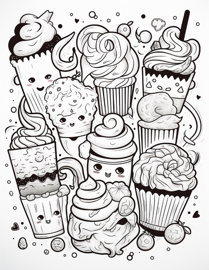 Malbuch mit süßen Leckereien | 99 Seiten mit Kawaii-Dessertmotiven (Digitaler Download) Bild 8