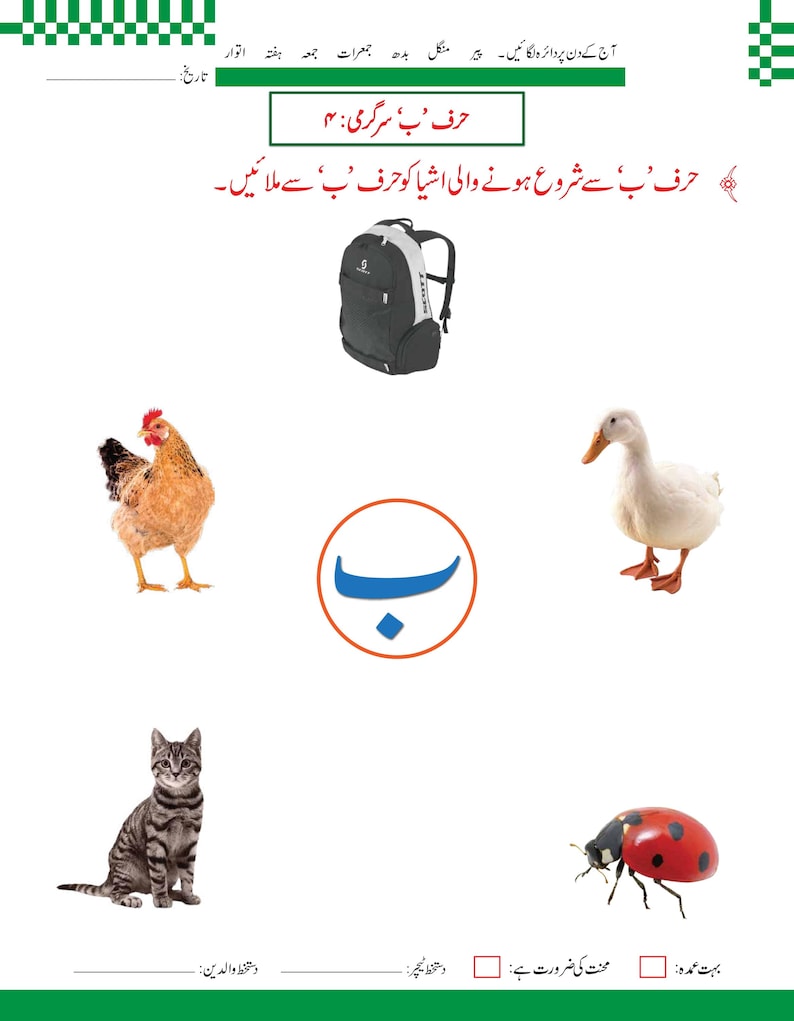 Urdu-alfabetet med bokstaven Alif-arbetsblad | Handstilsövning, handstilsigenkänning (148 PDF-sidor) bild 13